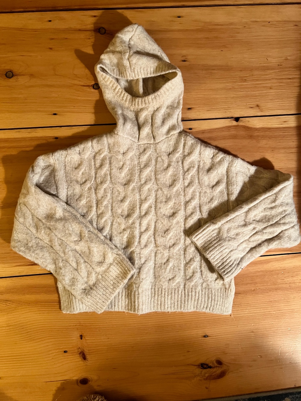 H&M Cream Cable-Knit Hooded Turtleneck Sweater